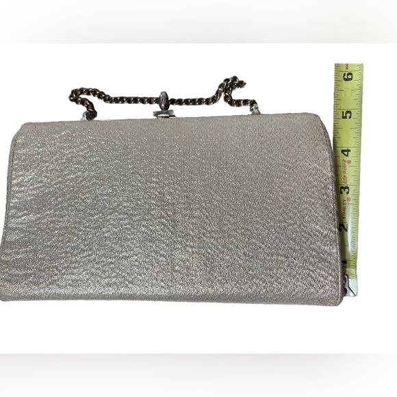 Vintage 50s 60s Handbag Women Small Gold Evening Satchel Clutch Purse Bag Chain - Picture 9 of 12